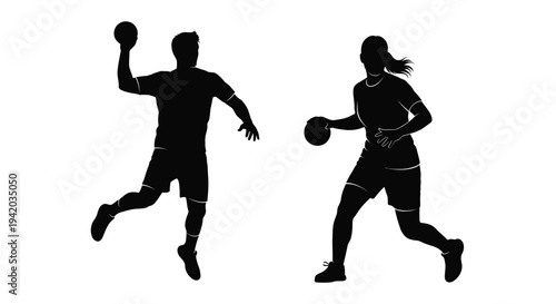 Handball players in action a dynamic black silhouette