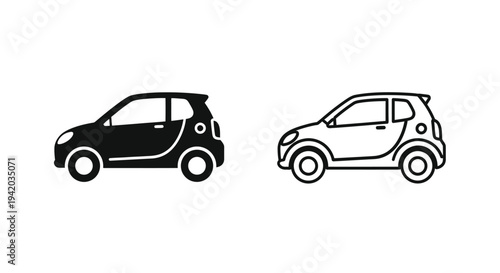 Two small city cars one solid and one outlined a striking silhouette