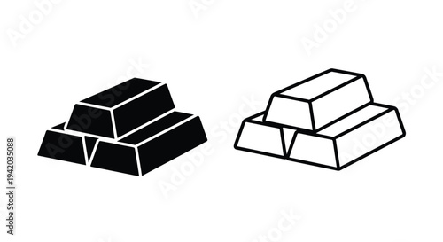 Two stacks of gold bars a graphic black and white illustration silhouette