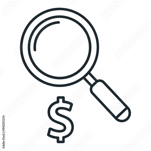 Magnifying Glass Investigating Dollar Sign Symbol.