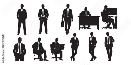 People silhouettes collection showing men women children standing walking sitting waiting queue vector illustration isolated white background design set concept