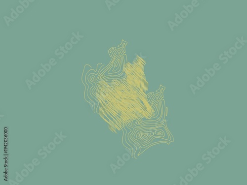 Yellow contour lines form an abstract, topographic pattern on a green background. 