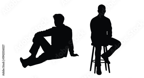 Two men in relaxed poses depicted as a dark silhouette