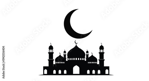 Islamic mosque and crescent moon design a striking silhouette