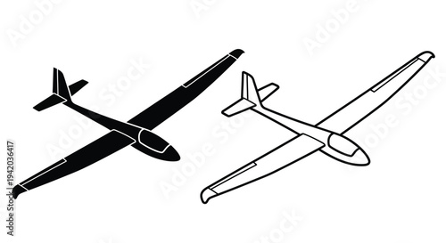 Two gliders depicted from above in a minimalist silhouette