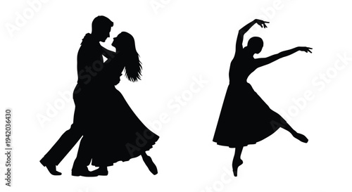 Couple dancing with a graceful female figure a striking silhouette