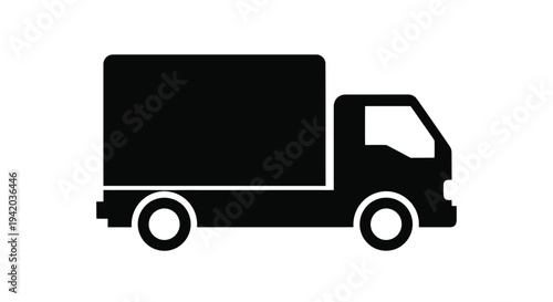 Simple black silhouette of a box truck side view silhouette