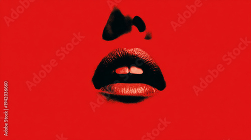 Closeup of womans red lips smoking.