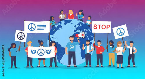 Diverse group of people protest peacefully.