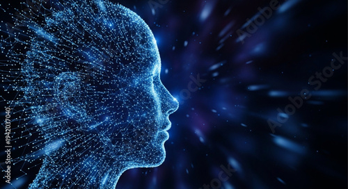 Digital Human Head Profile with Data Particles.