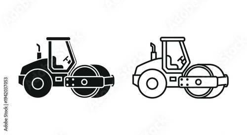 Two black linear road roller icons depicting construction equipment silhouette