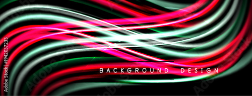 Abstract flowing lines, vibrant colors, dynamic waves. Dark background emphasizes bright light streaks, modern design element.