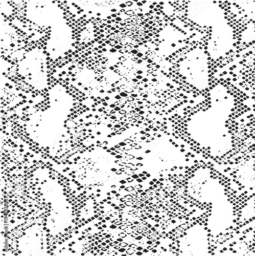 Snakeskin pattern imitation. Lines and spots structural texture. Cool and artsy faux leather background. Abstract vector illustration. Black isolated on white. EPS10