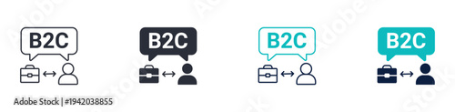 B2C Business Model Icon, Business to Consumer Communication Symbol, Outline and Solid Vector illustration . 