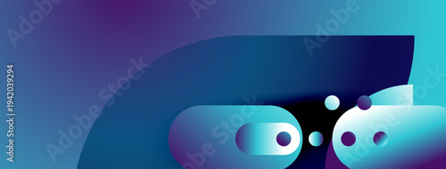 Abstract gradient background. Shapes suggest underwater scene, bubbles, flowing forms. Cool color palette dominates composition.