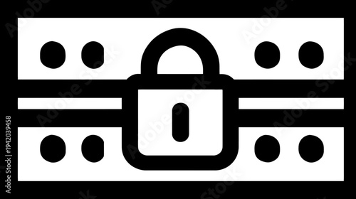 A symbolic illustration depicts a data server secured by a padlock, representing data protection