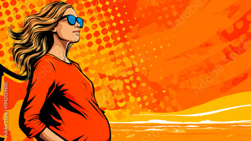 Pregnant woman in orange dress.