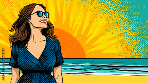 Woman Wearing Sunglasses on Beach.