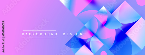 Abstract vibrant background. Overlapping shapes create dynamic visual effect. Purple, blue hues dominate composition. Modern design element.