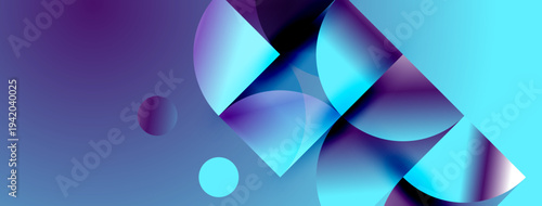 Abstract composition featuring overlapping spheres, gradients, cool tones. Blue, purple hues create dynamic visual effect. Modern design.