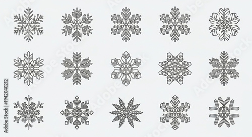 Collection of Various Snowflake Patterns for Design.