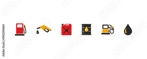 Fuel station and gasoline refueling icon set