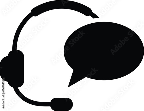 Call Center Consulting Support Flat Black Illustration Icon