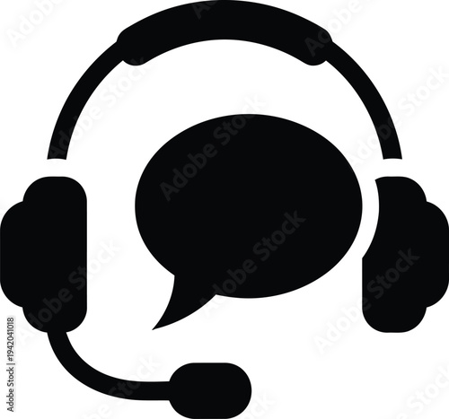 Call Center Consulting Support Flat Black Illustration Icon