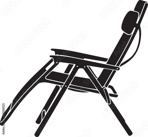 Folding chair vector silhouette illustration, line art, outdoor furniture design, relaxation item