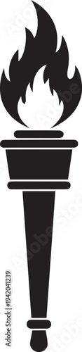 Torch vector silhouette illustration, line art design, black isolated on transparent background
