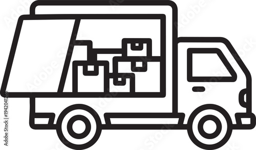 Delivery Truck Loaded with Boxes Open Rear Door for Loading or Unloading Icon Vector