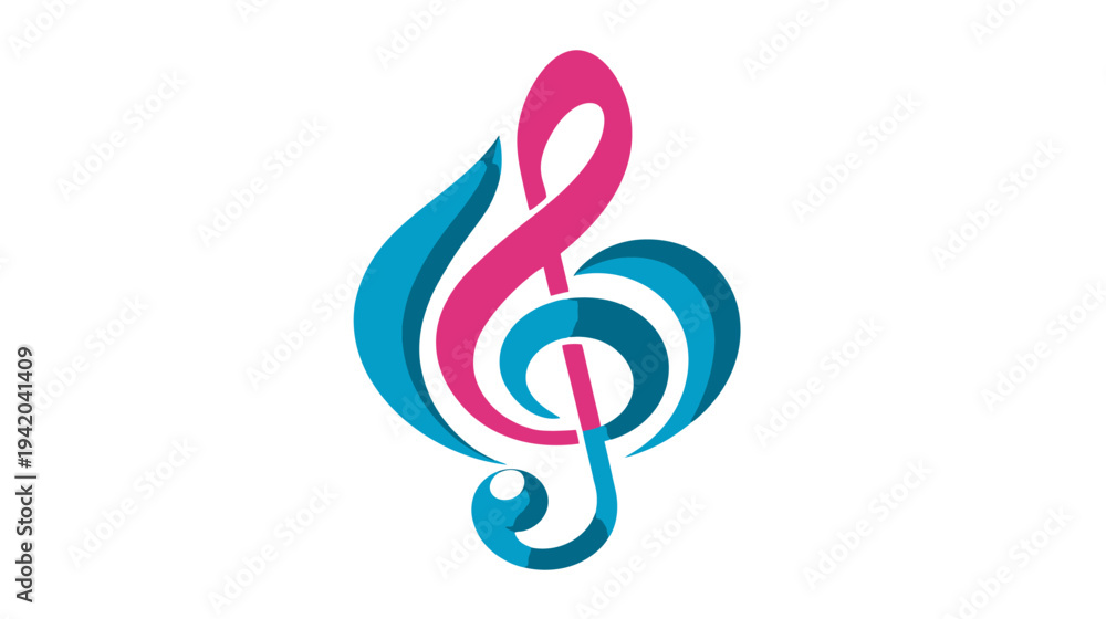 Obraz premium A vibrant treble clef illustration, with blue and pink shapes for a modern musical design