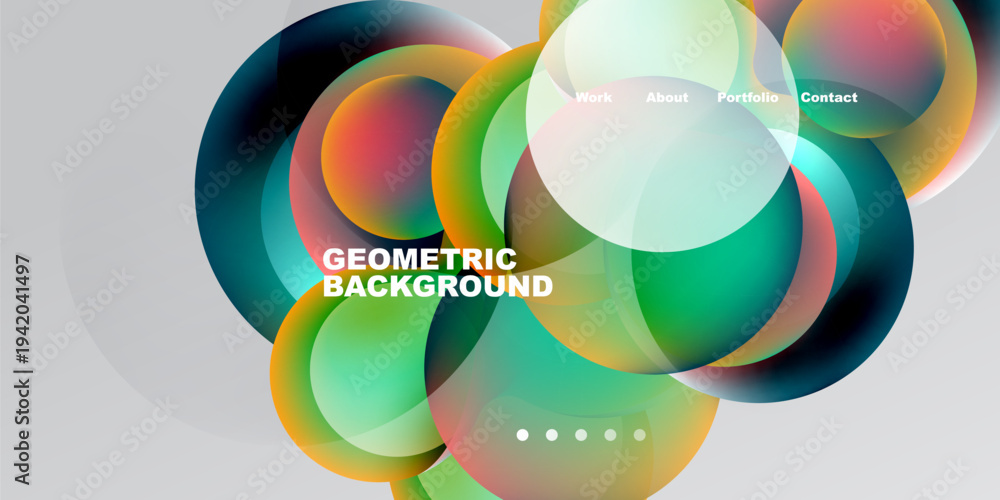 Obraz premium Abstract colorful circles overlap, creating dynamic visual effect. Text includes geometric background, navigation options visible.