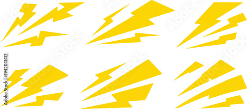 Various yellow lightning bolt graphic icons arranged in distinct groupings across a clean white surface