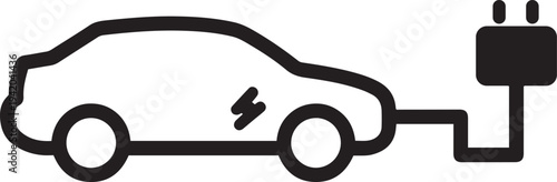 Electric car charging icon clean energy vehicle symbol sustainable transport concept black and white line art