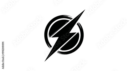 A stylized black lightning bolt design inside a circular frame with brushstroke texture on a white background