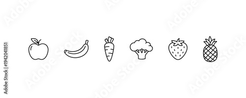 Healthy Fruits and Vegetables Line Icons Set