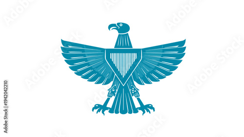 A stylized eagle icon, rendered in turquoise against a white background, symmetrical, wings spread