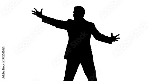 Vector silhouette of a man in a suit with arms outstretched