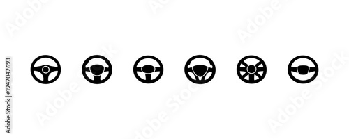 Steering Wheel Line Icons Set Driving Directions