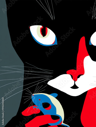 Black Cat Holding Blue Fish.