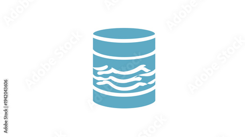 A cylindrical container, colored turquoise, contains waves. It's on a white background