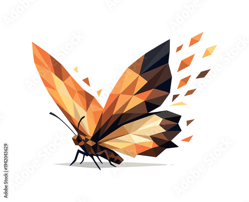 Butterfly Takeoff Art. Low-poly vector illustration of a butterfly captured at the instant of takeoff, delicate insect with