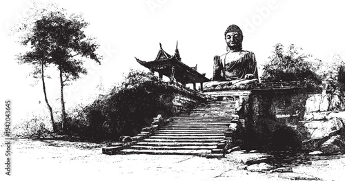 Thailand, Phuket Big Buddha illustration on a white background. This vector illustration can be used in any size you like for advertising, logos, and other work.
