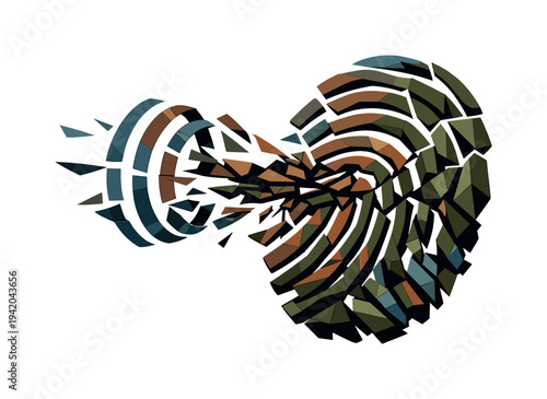 Low-poly vector illustration of a fingerprint scan pulse encountering resistance, scan rings breaking into fragmented angular