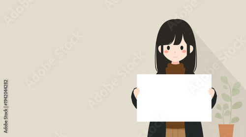 Woman Holding Blank White Sign Board.