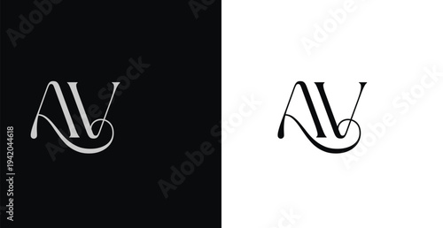 Elegant AV letter monogram logo vector with refined serif curves fo...