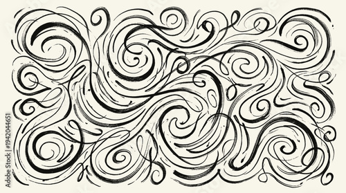 Black Hand Drawn Swirls and Curves on a Cream Background
