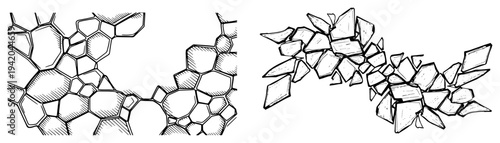 Hand drawn sketch of broken stone tiles and geometric pavement fragments