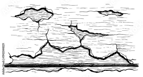 Hand drawn landscape texture of layered rock strata and cracked canyon walls